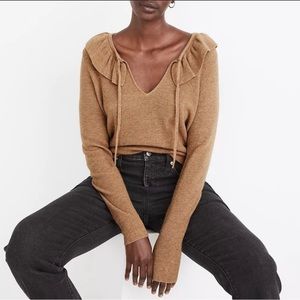 Madewell ruffle neck tan sweater size S